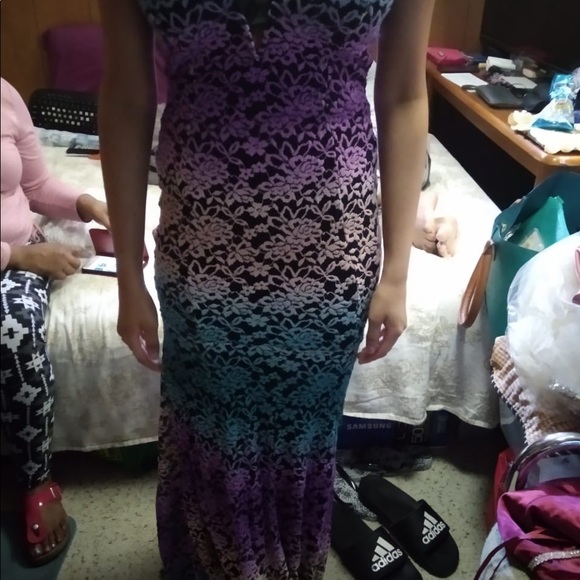 Beautiful two color  dress purple  and teal strapless - Picture 2 of 6